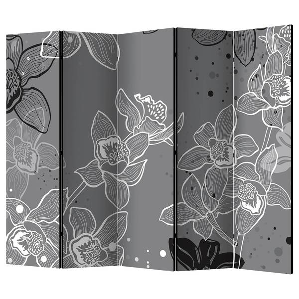 Kamerscherm Winter Flora II (set van 5) vlies/grenenhout - zwart/wit