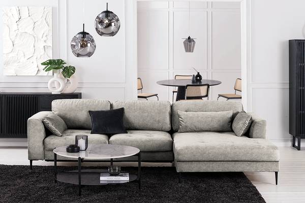 Ecksofa GAILLON mit Longchair Microfaser Cori: Hellgrau - Longchair davorstehend rechts