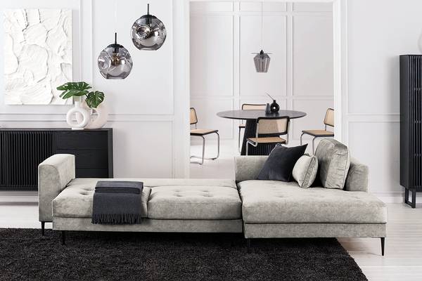 Ecksofa GAILLON mit Longchair Microfaser Cori: Hellgrau - Longchair davorstehend rechts