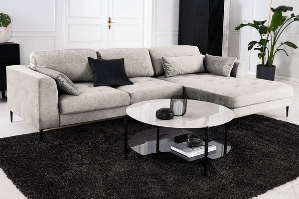 Ecksofa GAILLON mit Longchair Microfaser Cori: Hellgrau - Longchair davorstehend rechts