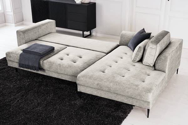 Ecksofa GAILLON mit Longchair Microfaser Cori: Hellgrau - Longchair davorstehend rechts