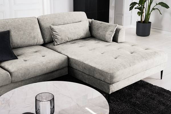 Ecksofa GAILLON mit Longchair Microfaser Cori: Hellgrau - Longchair davorstehend rechts