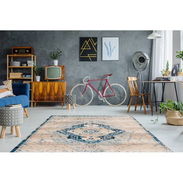 Kurzflorteppich Baroque 500 Kunstfaser - Creme / Blau - 120 x 170 cm