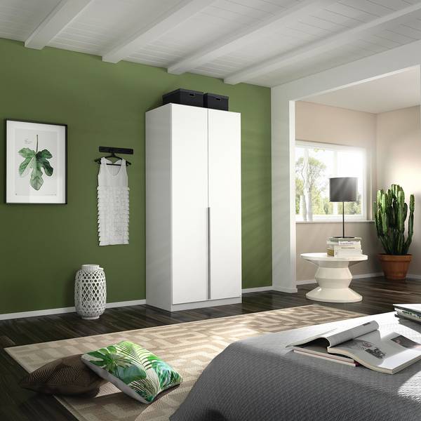 Armoire à portes battantes Alabama Blanc alpin - 91 x 210 cm - Basic - Aluminium - Sans portes miroir