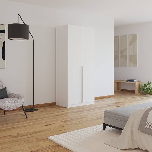 Armoire à portes battantes Alabama Blanc alpin - 91 x 210 cm - Basic - Aluminium - Sans portes miroir