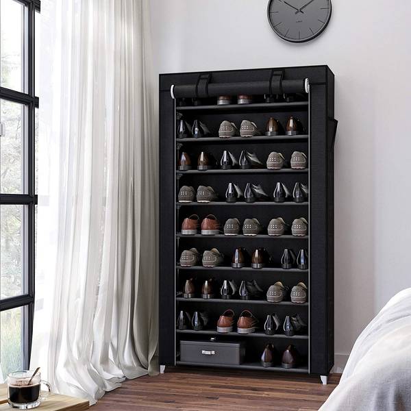 Schuhregal La Flotte Vliesgewebe / Eisen - Schwarz - Breite: 88 cm