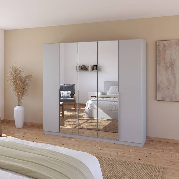 Drehtürenschrank Alabama Grau - 226 x 210 cm - Basic - Aluminium - Mit Spiegeltür/-en