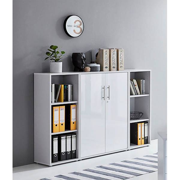 Dossierkast Avin 3-delig lichtgrijs/hoogglans wit - Hoogte: 114 cm