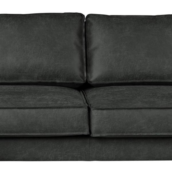 Wohnlandschaft FORT DODGE Antiklederlook - Microfaser Yaka: Schwarz - Longchair davorstehend rechts / Ottomane links - Ohne Schlaffunktion