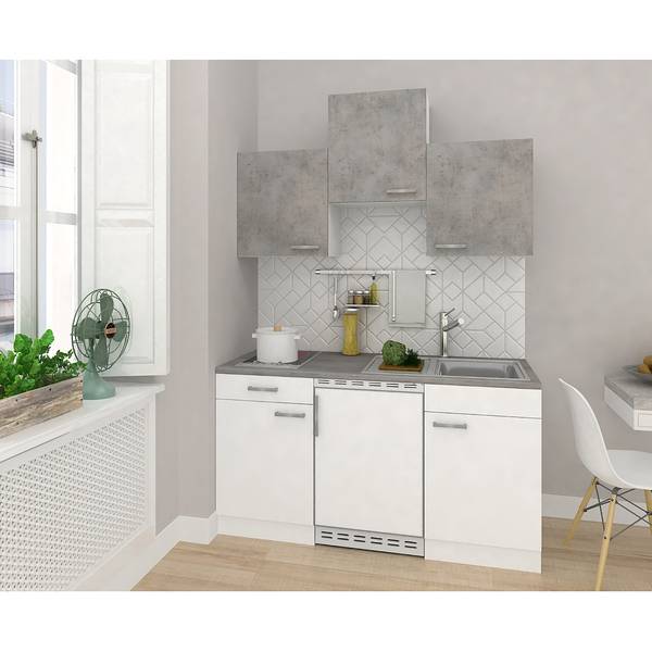 Singleküche Luis III Weiß / Beton Dekor - Breite: 150 cm - Glaskeramik