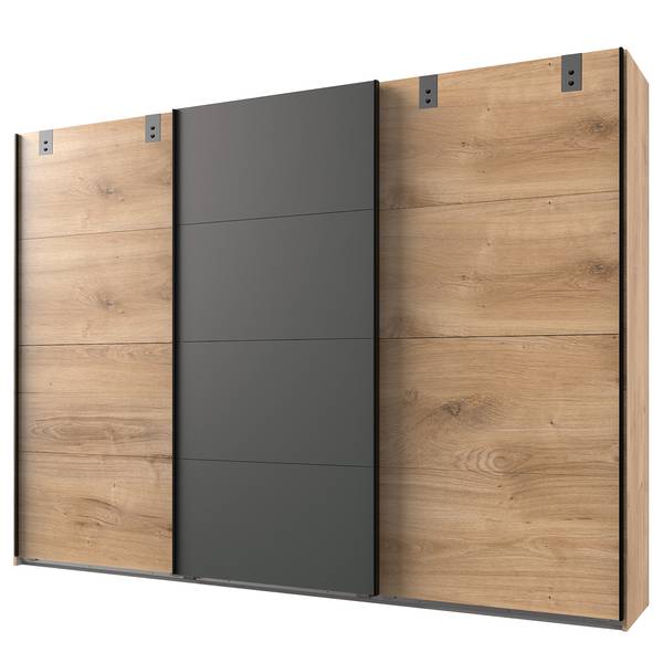 Schwebetürenschrank Malmoe Eiche geplankt Dekor / Graphit - Breite: 270 cm - Ohne Spiegeltür/-en