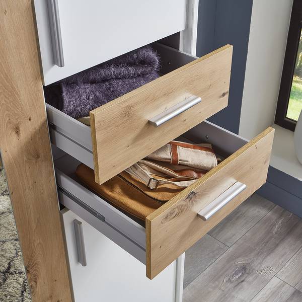 Drehtürenschrank Vegas Weiß / Eiche - Breite: 316 cm
