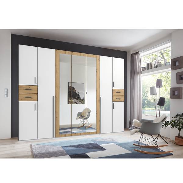 Drehtürenschrank Vegas Weiß / Eiche - Breite: 316 cm