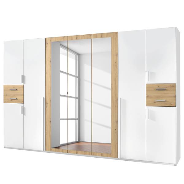 Drehtürenschrank Vegas Weiß / Eiche - Breite: 316 cm