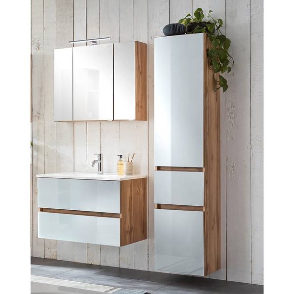 Badkamerset Tira II (3-delig) wit glas/Wotan eikenhouten look