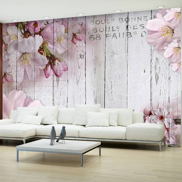 Vlies Fototapete Apple Blossoms Vlies - Grau / Pink - 250 x 175 cm