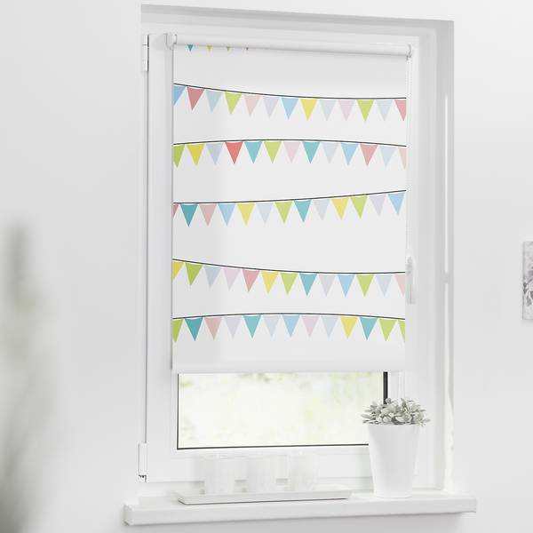 Klemmfix Verdunklungsrollo Wimpelkette Polyester - Bunt - 45 x 150 cm
