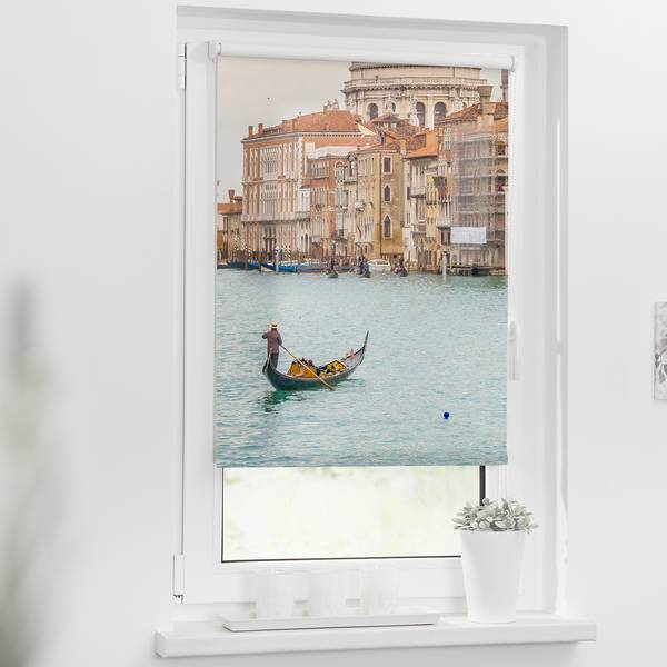 Verduisteringsgordijn Canal Grande polyester - blauw - 45 x 150 cm