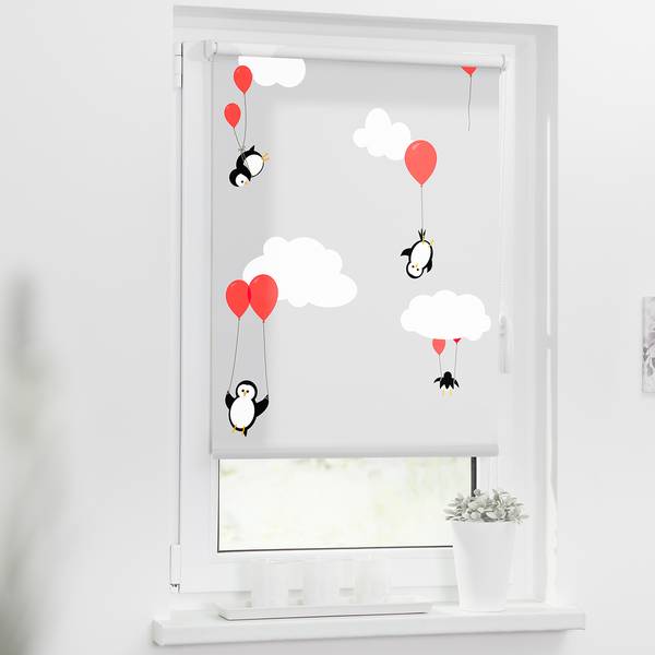 Klemfix rolgordijn Pinguïn polyester - rood - 70 x 150 cm