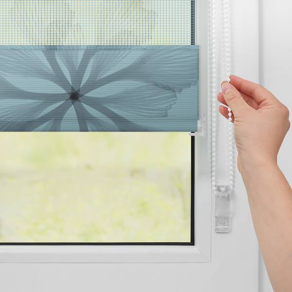 Klemmfix Duo Rollo Aqua Floral Polyester - Blau - 100 x 150 cm
