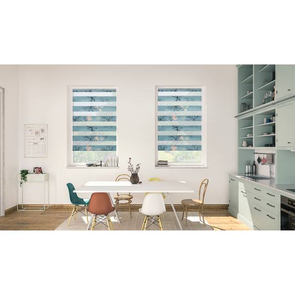 Klemmfix Duo Rollo Aqua Floral Polyester - Blau - 100 x 150 cm