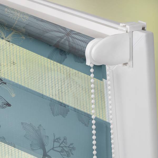 Klemmfix Duo Rollo Aqua Floral Polyester - Blau - 100 x 150 cm