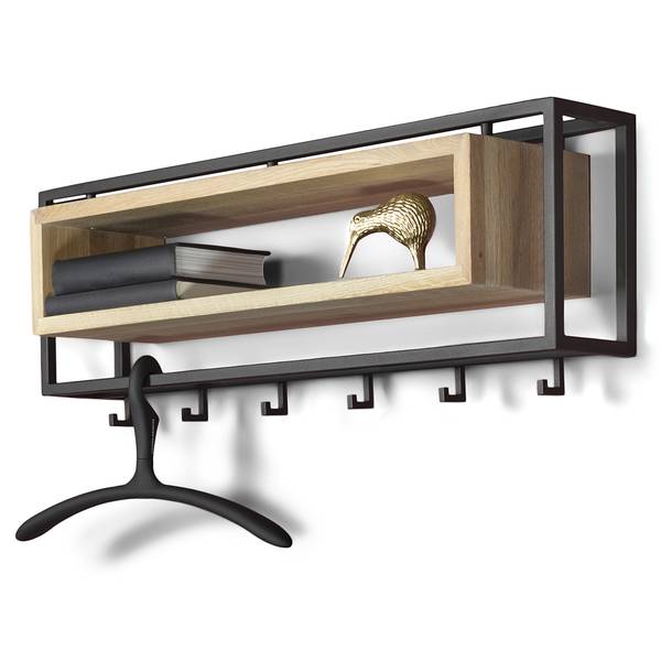 Porte-manteau mural Salo Métal / Chêne massif - Noir / Chêne - Largeur : 78 cm