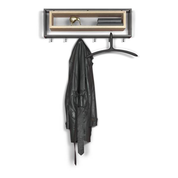 Porte-manteau mural Salo Métal / Chêne massif - Noir / Chêne - Largeur : 78 cm