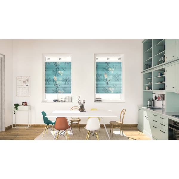 Plissee Klemmfix Aqua Floral Polyester - Blau - 45 x 130 cm