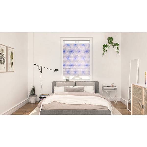 Store plissé sans perçage Flower Wheel Polyester - Bleu - 45 x 130 cm