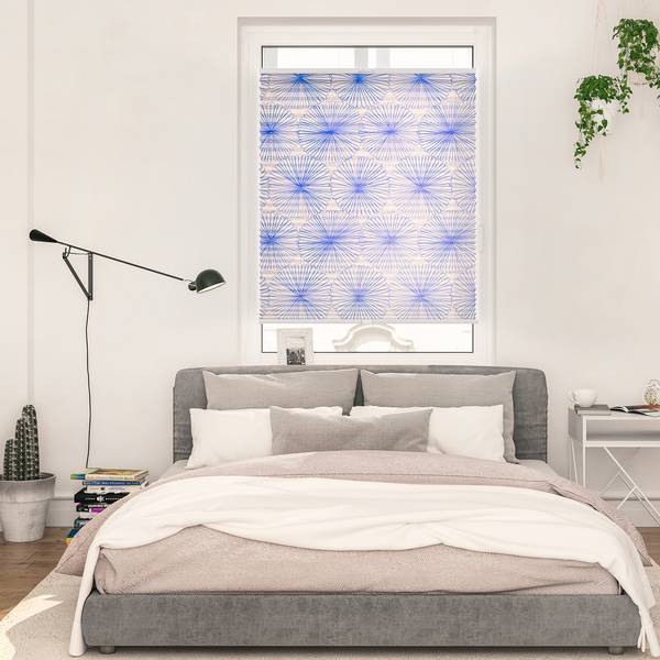 Store plissé sans perçage Flower Wheel Polyester - Bleu - 45 x 130 cm