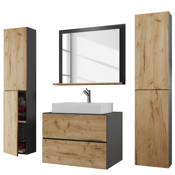 Badezimmerset Lendas III (4-teilig) Eiche Hell Dekor / Grau - Breite: 147 cm