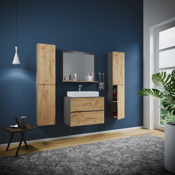 Badezimmerset Lendas III (4-teilig) Eiche Hell Dekor / Grau - Breite: 147 cm