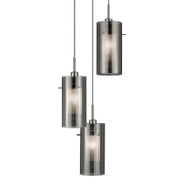 Pendelleuchte Duo 2 Rauchglas / Stahl - 3-flammig