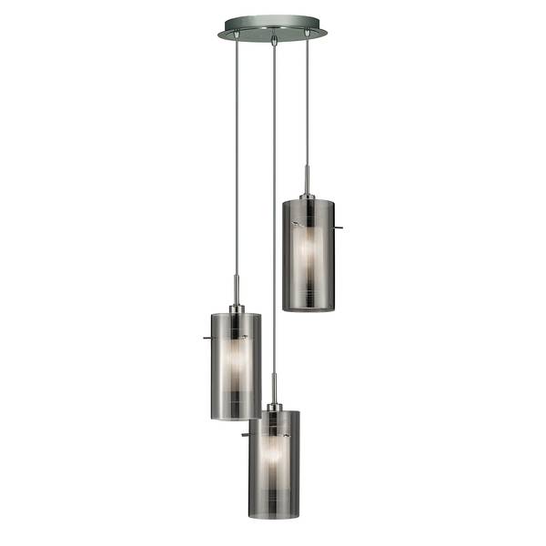 Pendelleuchte Duo 2 Rauchglas / Stahl - 3-flammig