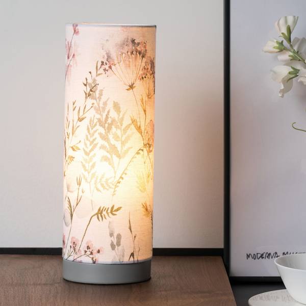 Tischleuchte Flowery Romance Leinen / Beton - 1-flammig