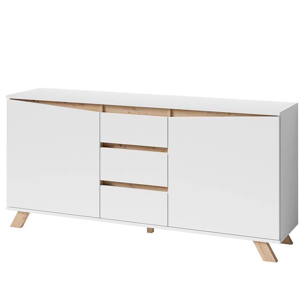 Sideboard Rautha Matt Weiß / Eiche Dekor - Breite: 160 cm