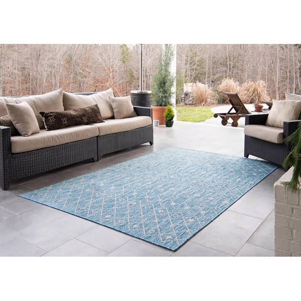 In- & outdoorvloerkleed Crosses III polypropeen - turquoise - 150 x 245 cm