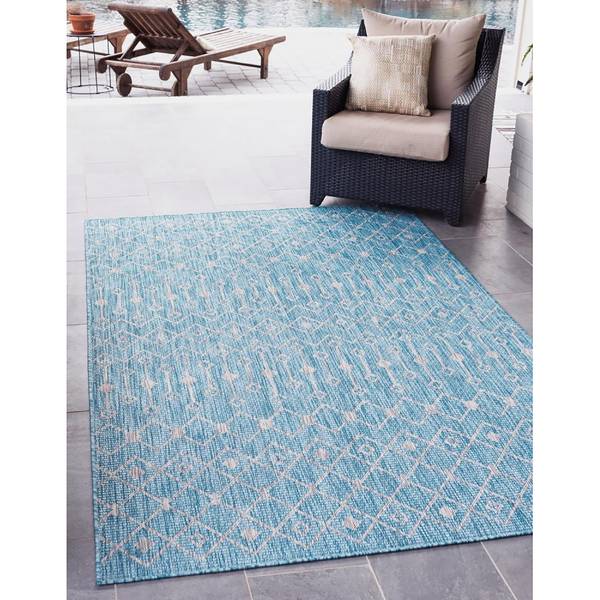 In- & outdoorvloerkleed Crosses III polypropeen - turquoise - 150 x 245 cm