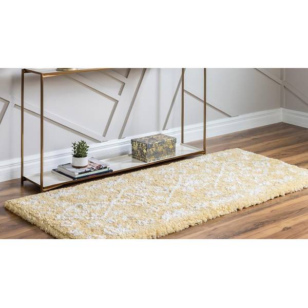 Loper Temara Shag II polypropeen/jute - geel - 80 x 185 cm