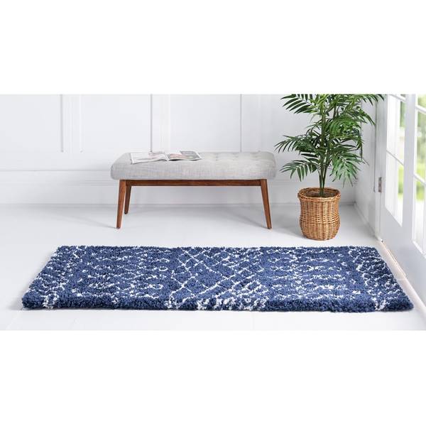 Läufer Temara Shag I Polypropylene / Jute - Marineblau - 80 x 185 cm