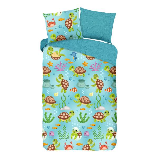 Bettwäsche Turtles Baumwolle - Blau - 140 x 200/220 cm + Kissen 70 x 60 cm