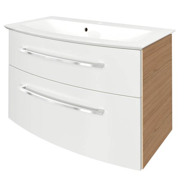 Waschtisch B.Style Weiß / Eiche Hell Dekor - Breite: 83 cm