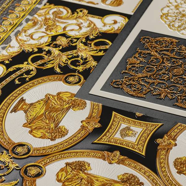 Vliestapete Versace Decoupage Luxus Vlies - Schwarz / Gold