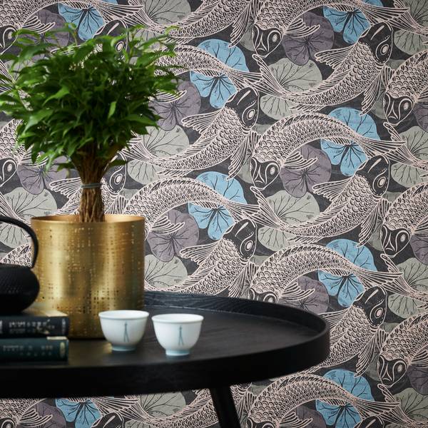 Vliestapete Mio Fische Vlies - Blau / Braun