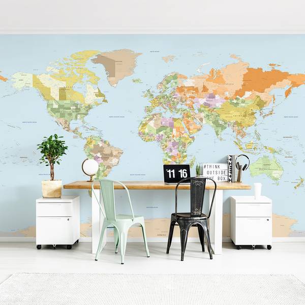 Fotomurale Cartina politica Tessuto non tessuto - Multicolore - 384 x 255 cm