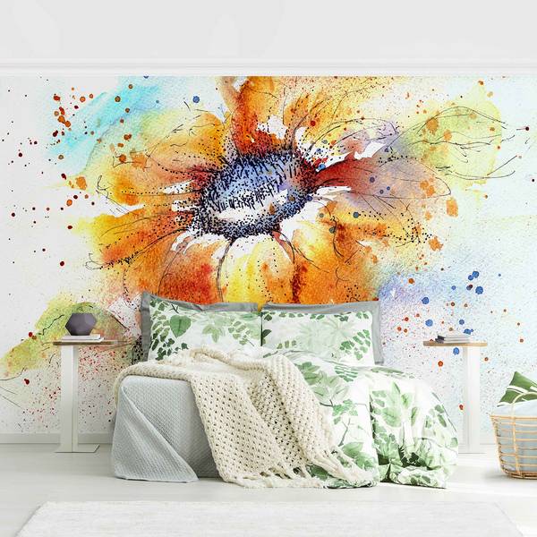 Fotomurale Painted Sunflower Tessuto non tessuto - Arancione - 384 x 255 cm