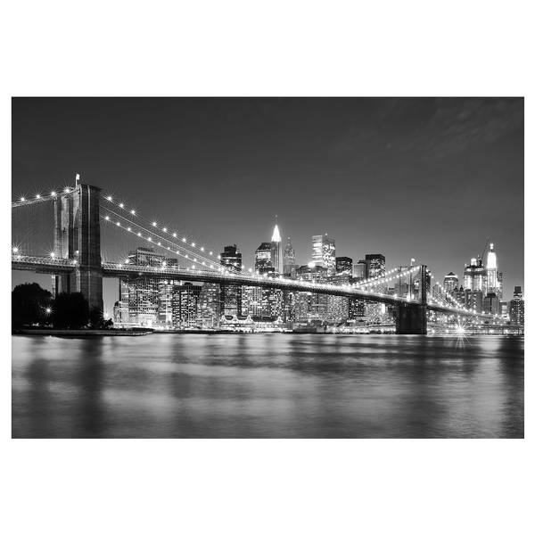 Vliestapete Nighttime Manhattan Bridge Vliespapier - Schwarz / Weiß - 384 x 255 cm
