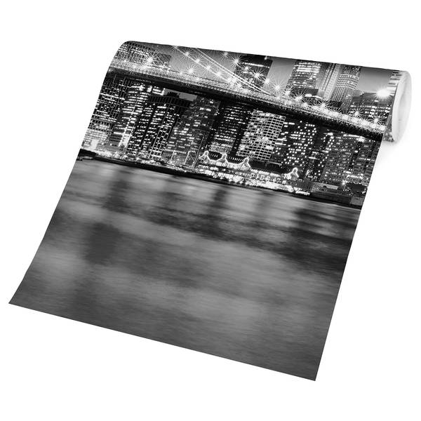 Vliestapete Nighttime Manhattan Bridge Vliespapier - Schwarz / Weiß - 384 x 255 cm