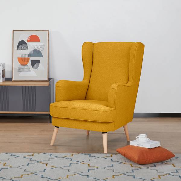 Fauteuil bergère Limeri II Feutre - Feutre Blix: Jaune moutarde - Avec repose-pieds